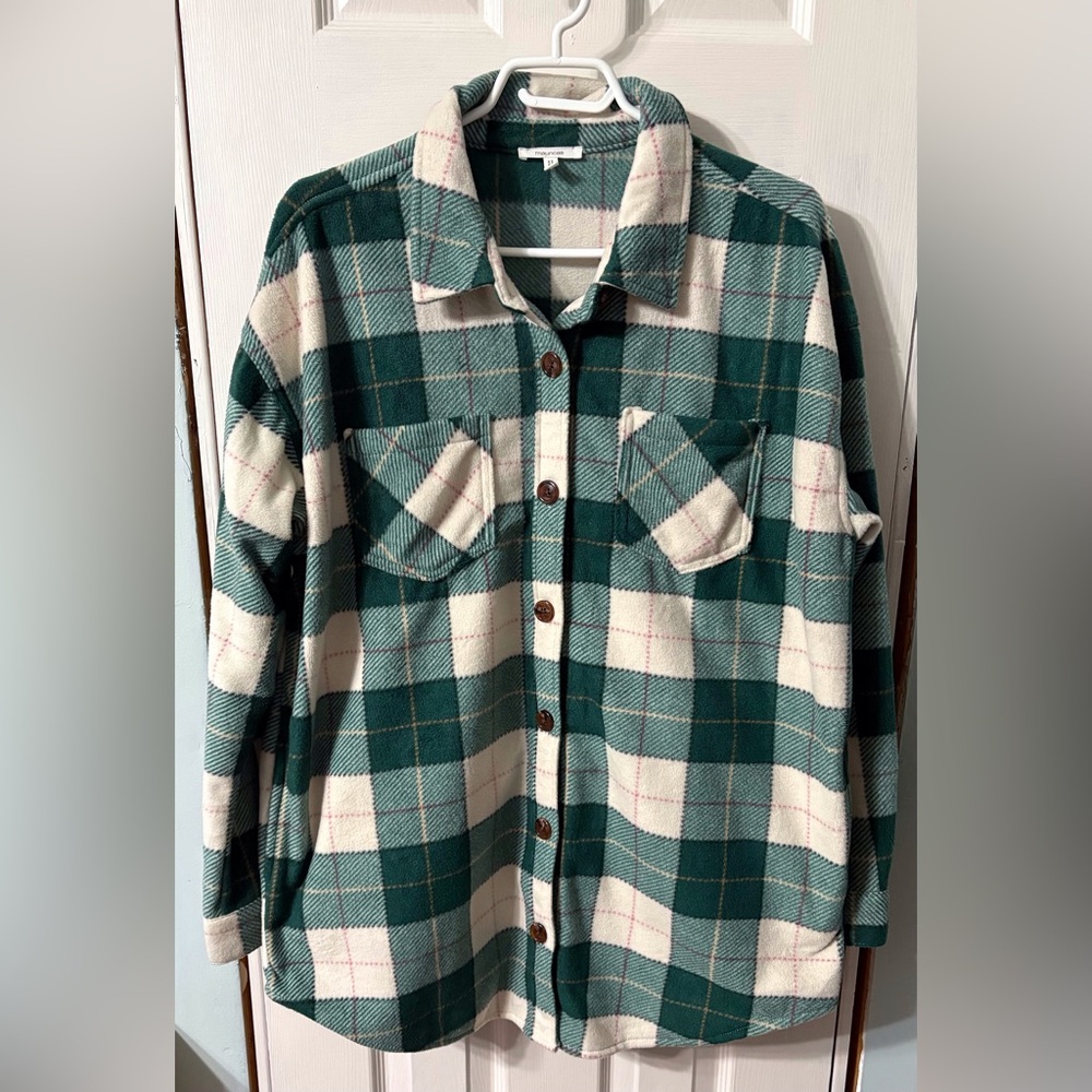 Maurices Green and Cream Fleece Plaid Jacket